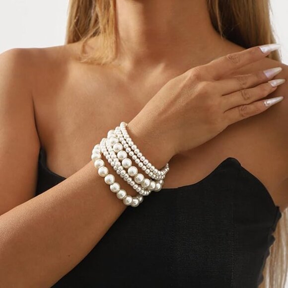 NEW! 6 PCS Stunning Pearl Bracelets for Women Boho Jewelry - Picture 2 of 5